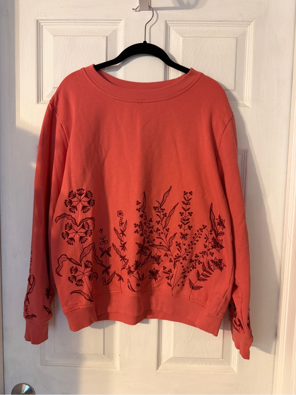 Style & Co. Coral Sweatshirt with Floral Embroidered Design